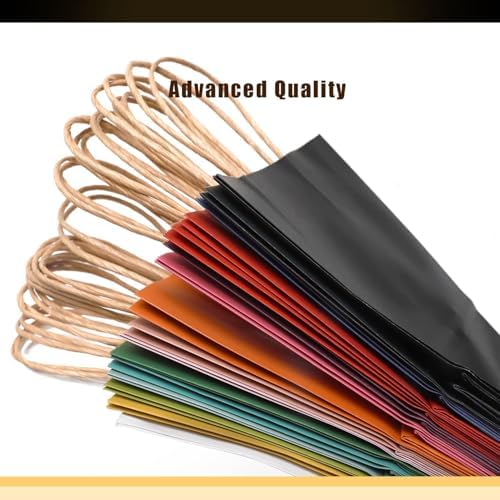 100Pcs Small Size Paper Gift Bags with Handles - 8.3"x6"x3.15" Kraft Small Party Bags - 16 Solid Colors in 100, alternate