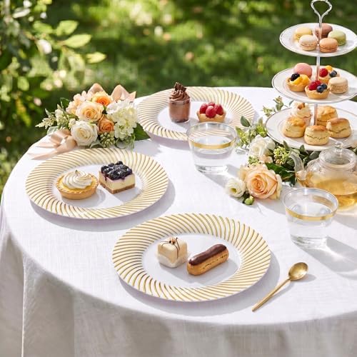 100Pcs White Plastic Plates With Gold Trim for Party, Plastic Disposable Plates Include 50 Dessert Plates and 50, alternate