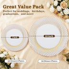 100Pcs White Plastic Plates With Gold Trim for Party, Plastic Disposable Plates Include 50 Dessert Plates and 50, alternate