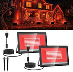 100W Red LED Flood Light Outdoor 2 Pack, Plug in Flood Lights with IP66 Waterproof, 120° Wide Beam, 180°