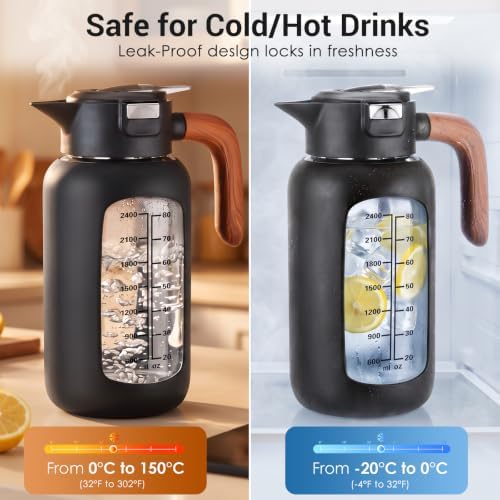 101 oz/3L Large Glass Pitcher with Lid and Handle - Leakproof, Fridge Use in Black, alternate view 5