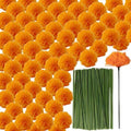 101PCS Marigold Flower Heads Bulk, Silk Marigold with Stems Artificial Flowers for Diwali Home Decor Day of The