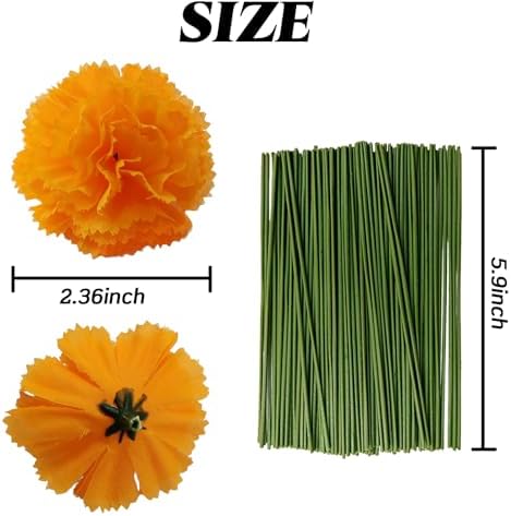101PCS Marigold Flower Heads Bulk, Silk Marigold with Stems Artificial Flowers for Diwali Home Decor Day of The, alternate