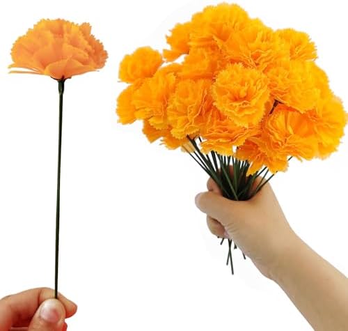 101PCS Marigold Flower Heads Bulk, Silk Marigold with Stems Artificial Flowers for Diwali Home Decor Day of The, alternate