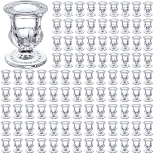 102 Pack Glass Candlestick Holders Bulk 2.5 Inch Taper Candle Holders Small Ritual Candle Stand Table