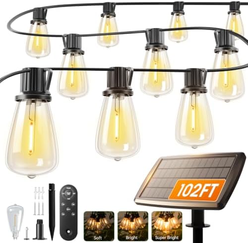 102FT(96+6) Solar String Lights Outdoor with Remote, Last 30+ Hrs