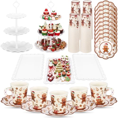105 Pcs Christmas Tea Party Supplice Gingerbread Party Decorations in White