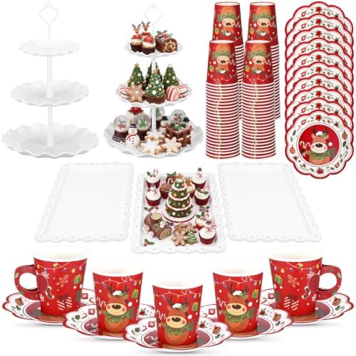 105 Pcs Christmas Tea Party Supplice Set Reindeer Party Decoration in Red