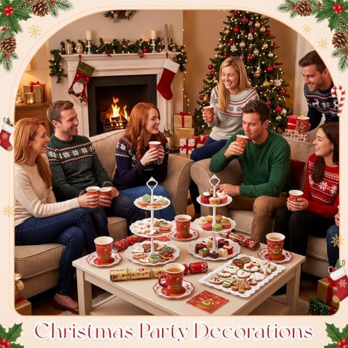105 Pcs Christmas Tea Party Supplice Set Reindeer Party Decoration in Red, alternate view 5