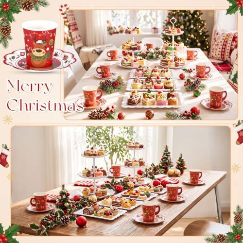 105 Pcs Christmas Tea Party Supplice Set Reindeer Party Decoration in Red, alternate view 6