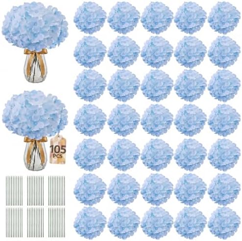 105PCS Hydrangea Artificial Flowers with Stronger Bendable Stems, Premium Silk Faux Hydrangea Flowers Bulk for