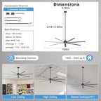 108'' Industrial Ceiling Fan No Light for Warehouse, Black in Black, alternate view 3