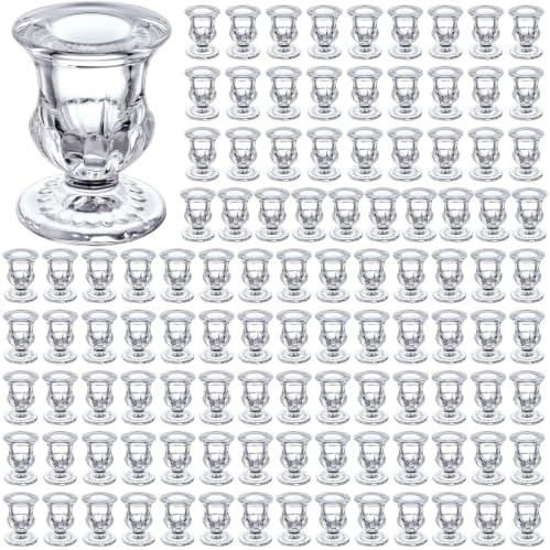 108 Pack Glass Candlestick Holders Bulk 2.5 Inch Taper Candle Holders Small Ritual Candle Stand Table