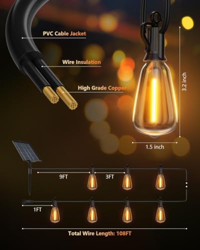108FT Solar String Lights Outdoor, 50+2 Shatterproof LED Lights, alternate view 5