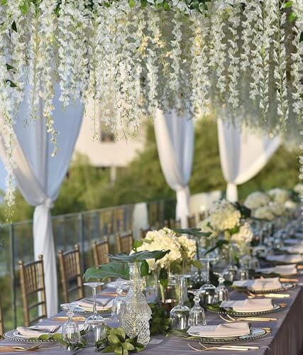 108Pcs Artificial Wisteria Flowers 3.6 Feet/Piece White Dense Artificial Fake Wisteria Vine Ratta Hanging, alternate view 2