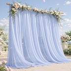 10ft×10ft Wrinkle Free Baby Blue Backdrop Curtain Drapes, 2 Panels 5ftx10ft Sheer Tulle Chiffon Backdrop Panels