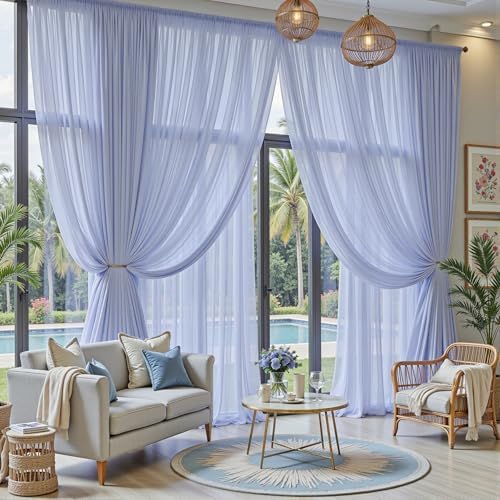 10ft×10ft Wrinkle Free Baby Blue Backdrop Curtain Drapes, 2 Panels 5ftx10ft Sheer Tulle Chiffon Backdrop Panels, alternate