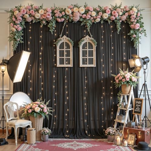 10ft×10ft Wrinkle Free Black Backdrop Curtain Drapes, 2 Panels 5ftx10ft Sheer Tulle Chiffon Backdrop Panels, alternate view 3