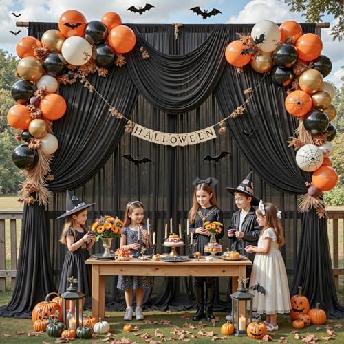10ft×10ft Wrinkle Free Black Backdrop Curtain Drapes, 2 Panels 5ftx10ft Sheer Tulle Chiffon Backdrop Panels, alternate view 6