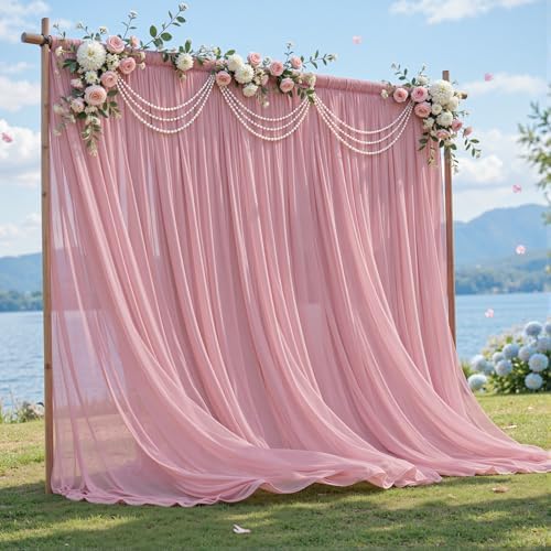 10ft×10ft Wrinkle Free Dusty Rose Backdrop Curtain Drapes, 2 Panels 5ftx10ft Sheer Tulle Chiffon Backdrop Panels