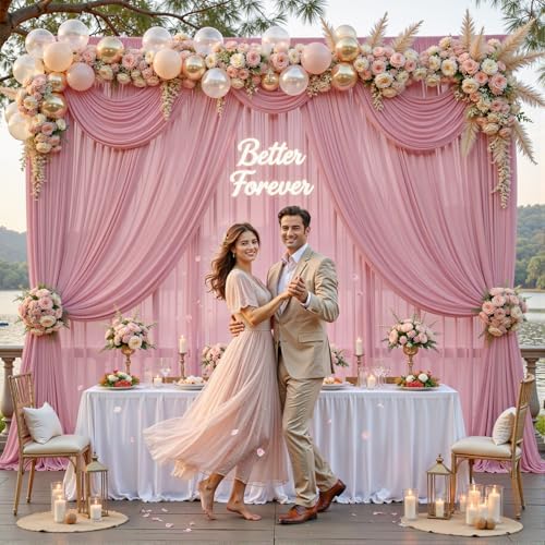 10ft×10ft Wrinkle Free Dusty Rose Backdrop Curtain Drapes, 2 Panels 5ftx10ft Sheer Tulle Chiffon Backdrop Panels, alternate