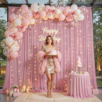 10ft×10ft Wrinkle Free Dusty Rose Backdrop Curtain Drapes, 2 Panels 5ftx10ft Sheer Tulle Chiffon Backdrop Panels, alternate