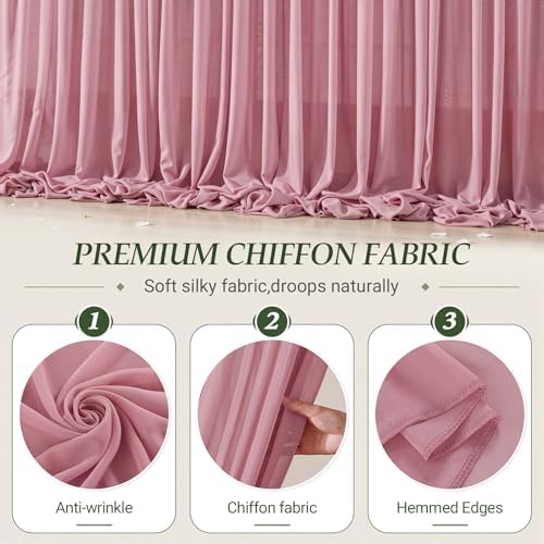 10ft×10ft Wrinkle Free Dusty Rose Backdrop Curtain Drapes, 2 Panels 5ftx10ft Sheer Tulle Chiffon Backdrop Panels, alternate
