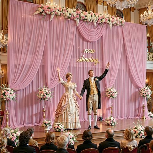 10ft×10ft Wrinkle Free Dusty Rose Backdrop Curtain Drapes, 2 Panels 5ftx10ft Sheer Tulle Chiffon Backdrop Panels, alternate