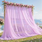 10ft×10ft Wrinkle Free Light Purple Backdrop Curtain Drapes, 2 Panels 5ftx10ft Sheer Tulle Chiffon Backdrop