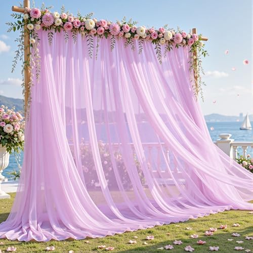 10ft×10ft Wrinkle Free Light Purple Backdrop Curtain Drapes, 2 Panels 5ftx10ft Sheer Tulle Chiffon Backdrop