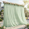 10ft×10ft Wrinkle Free Sage Green Backdrop Curtain Drapes, 2 Panels 5ftx10ft Sheer Tulle Chiffon Backdrop Panels