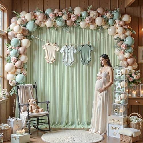 10ft×10ft Wrinkle Free Sage Green Backdrop Curtain Drapes, 2 Panels 5ftx10ft Sheer Tulle Chiffon Backdrop Panels, alternate