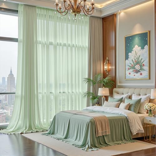 10ft×10ft Wrinkle Free Sage Green Backdrop Curtain Drapes, 2 Panels 5ftx10ft Sheer Tulle Chiffon Backdrop Panels, alternate