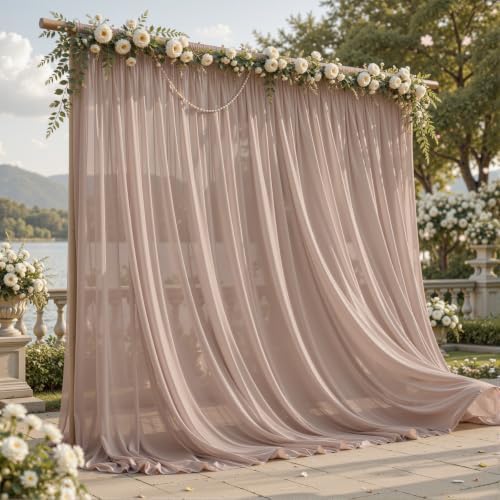 10ft×10ft Wrinkle Free Taupe Backdrop Curtain Drapes, 2 Panels 5ftx10ft Sheer Tulle Chiffon Backdrop Panels