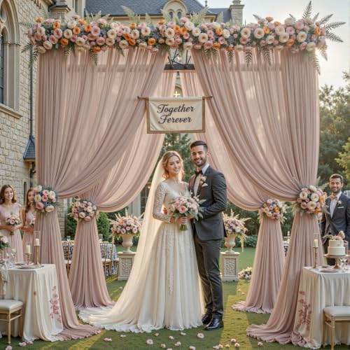 10ft×10ft Wrinkle Free Taupe Backdrop Curtain Drapes, 2 Panels 5ftx10ft Sheer Tulle Chiffon Backdrop Panels, alternate view 2