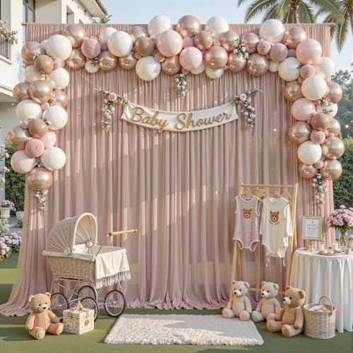 10ft×10ft Wrinkle Free Taupe Backdrop Curtain Drapes, 2 Panels 5ftx10ft Sheer Tulle Chiffon Backdrop Panels, alternate view 3