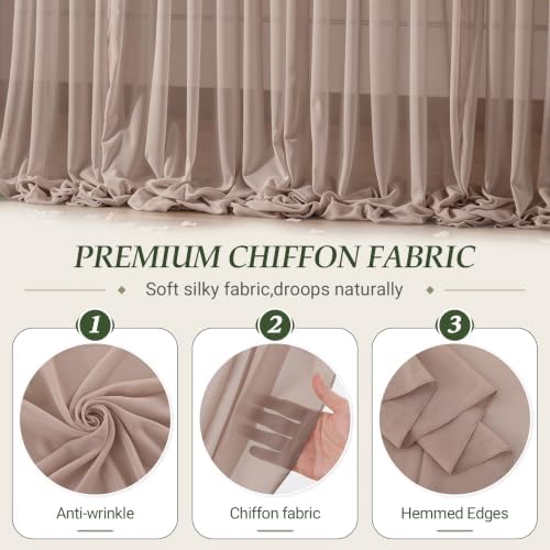 10ft×10ft Wrinkle Free Taupe Backdrop Curtain Drapes, 2 Panels 5ftx10ft Sheer Tulle Chiffon Backdrop Panels, alternate view 5