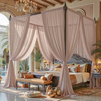 10ft×10ft Wrinkle Free Taupe Backdrop Curtain Drapes, 2 Panels 5ftx10ft Sheer Tulle Chiffon Backdrop Panels, alternate view 7