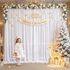 10ft×10ft Wrinkle Free White Backdrop Curtain Drapes, 2 Panels 5ftx10ft Sheer Tulle Chiffon Backdrop Panels, alternate view 4