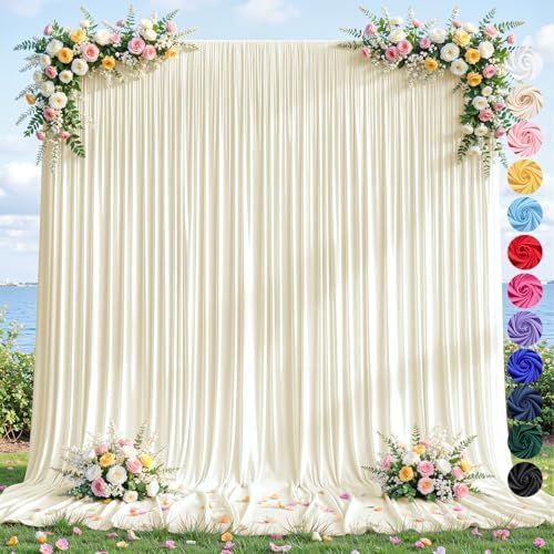 10ft×12ft Ivory Backdrop Curtain for Wedding Parties, Wrinkle Free Polyester Photo Backdrop Drapes for Baby