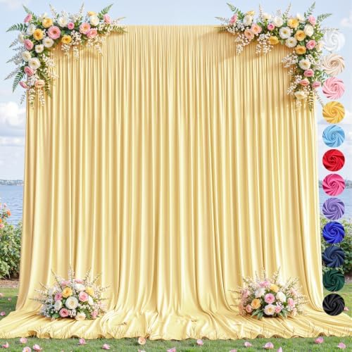 10ft×12ft Light Yellow Backdrop Curtain for Wedding Parties, Wrinkle Free Polyester Photo Backdrop Drapes for
