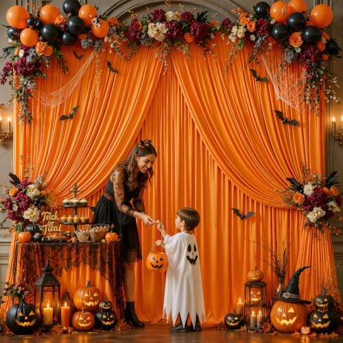 10ft×12ft Orange Backdrop Curtain for Wedding Parties, Wrinkle Free Polyester Photo Backdrop Drapes for Baby, alternate view