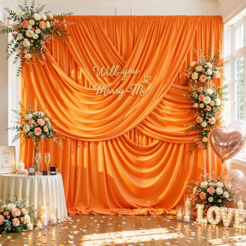 10ft×12ft Orange Backdrop Curtain for Wedding Parties, Wrinkle Free Polyester Photo Backdrop Drapes for Baby, alternate view