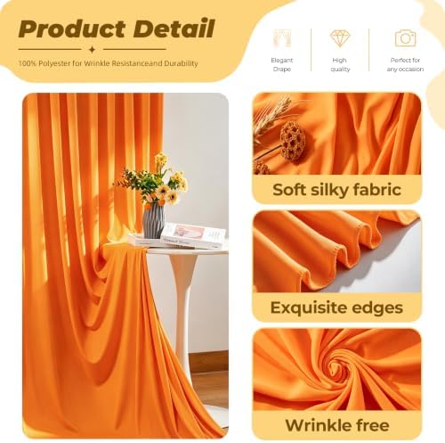 10ft×12ft Orange Backdrop Curtain for Wedding Parties, Wrinkle Free Polyester Photo Backdrop Drapes for Baby, alternate view