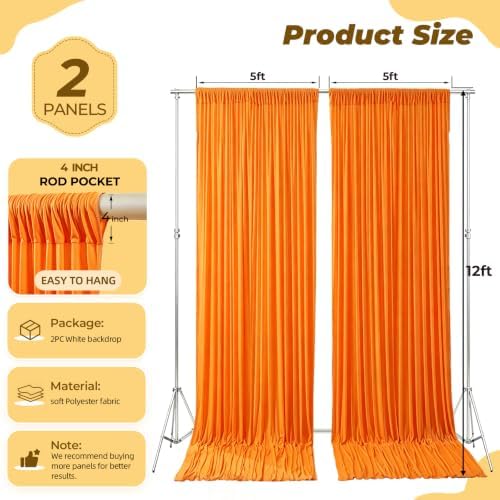 10ft×12ft Orange Backdrop Curtain for Wedding Parties, Wrinkle Free Polyester Photo Backdrop Drapes for Baby, alternate view
