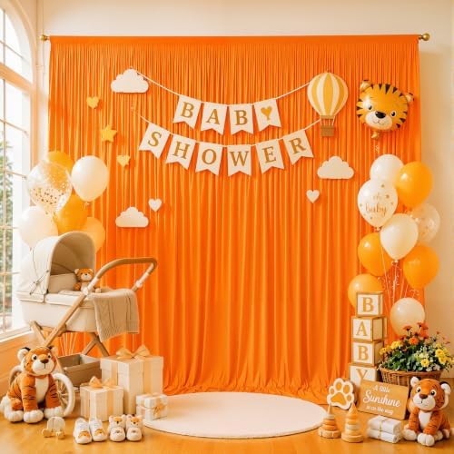 10ft×12ft Orange Backdrop Curtain for Wedding Parties, Wrinkle Free Polyester Photo Backdrop Drapes for Baby, alternate view