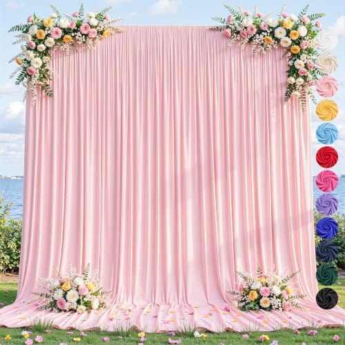 10ft×12ft Pink Backdrop Curtain for Wedding Parties, Wrinkle Free Polyester Photo Backdrop Drapes for Baby
