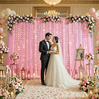10ft×12ft Pink Tulle Backdrop Curtains with Lights String for Parites Pink Sheer Backdrop Curtains for Baby, alternate view 2
