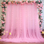 10ft×12ft Pink Tulle Backdrop Curtains with Lights String for Parites Pink Sheer Backdrop Curtains for Baby, alternate view 4