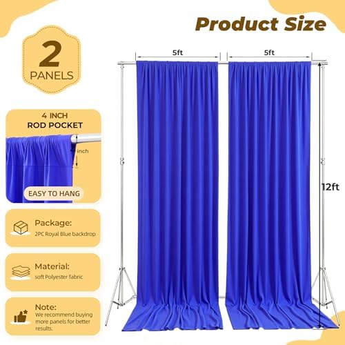 10ft×12ft Royal Blue Backdrop Curtain for Wedding Parties, Wrinkle Free Polyester Photo Backdrop Drapes for Baby, alternate